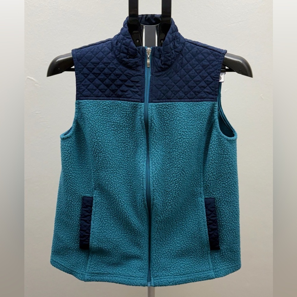 Croft & Barrow Petite XS Fleece Vest Teal Navy Zip Front Lightweight Outdoor